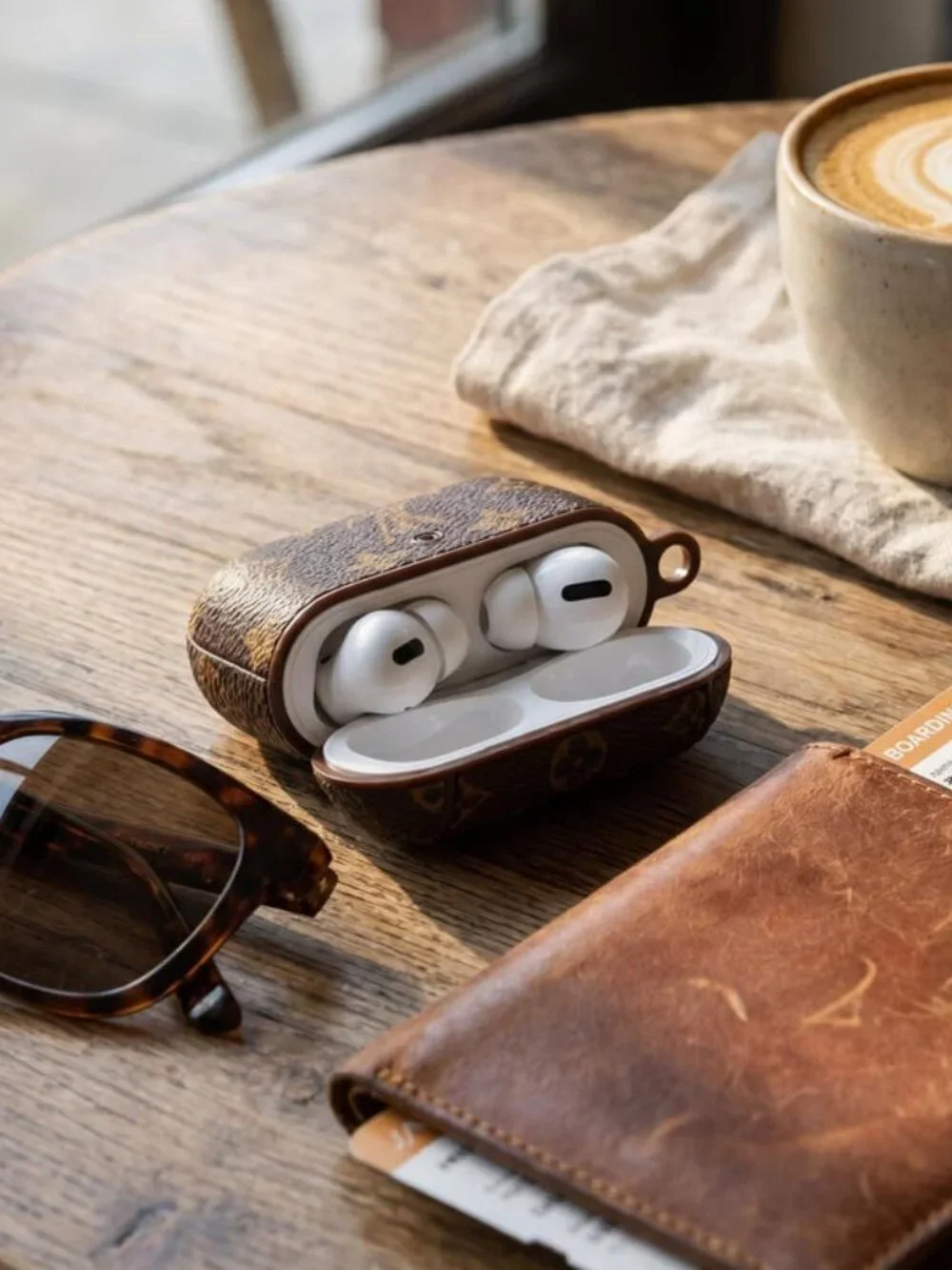 Brown Luxury Pattern Earbud Case Compatible with AirPods